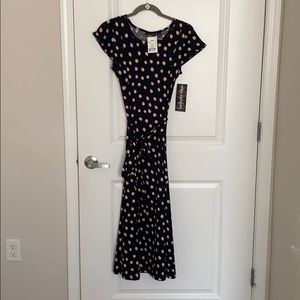 Navy and blush polka dot maxi dress